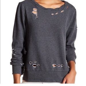 Romeo & Juliet Couture torn side tie sweatshirt charcoal nwt